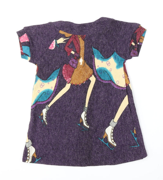 Preworn Girls Multicoloured Round Neck Geometric Cotton Pullover Jumper Size 2 Years