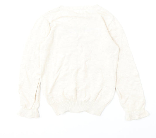 Monoprix Girls Beige Round Neck Cotton Pullover Jumper Size 8 Years - Bonjour Love Heart