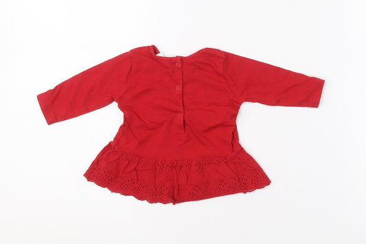 NEXT Girls Red Cotton Pullover T-Shirt Size 0-3 Months Crew Neck