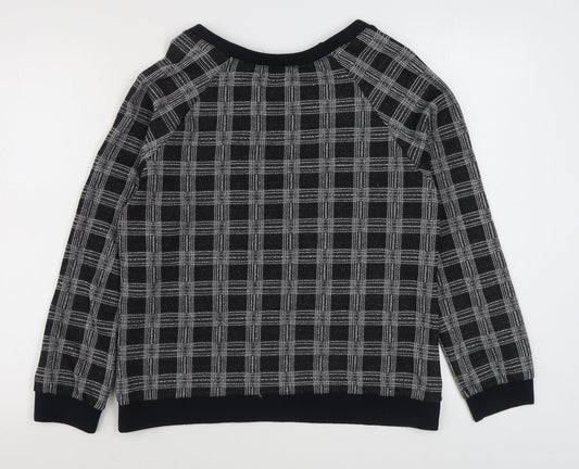 Promod Womens Black Plaid Polyester Pullover Sweatshirt Size L Pullover