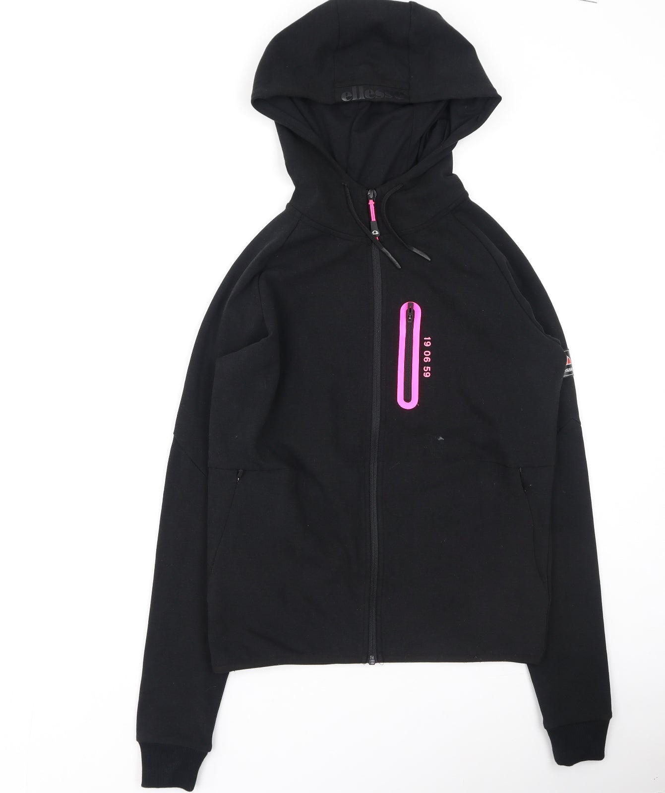 ellesse Womens Black Round Neck Cotton Full Zip Jumper Size 6