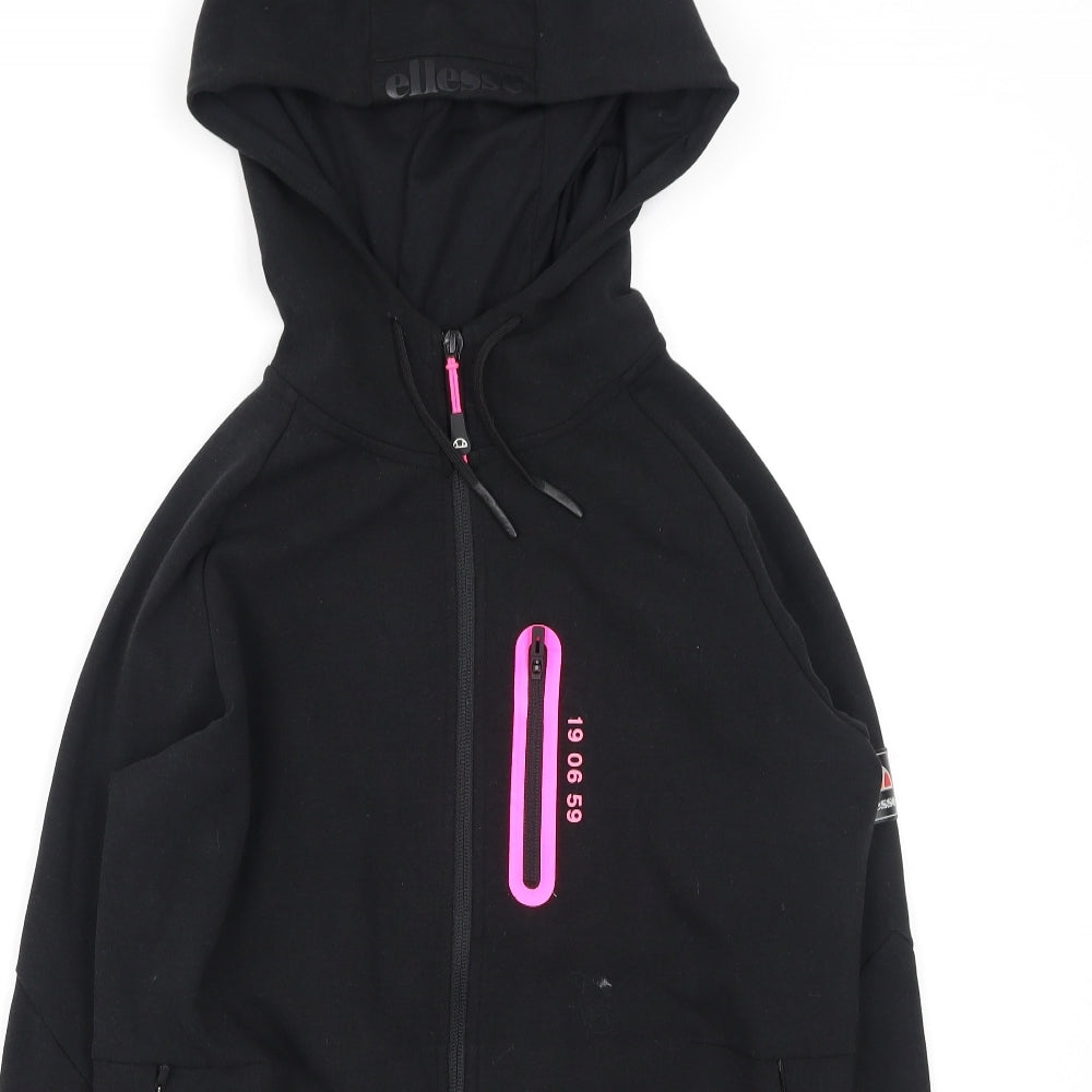 ellesse Womens Black Round Neck Cotton Full Zip Jumper Size 6