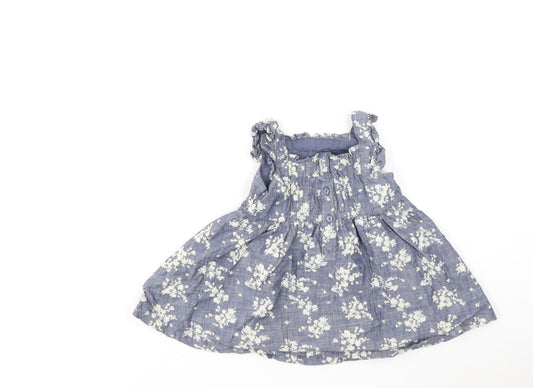 Dunnes Stores Girls Blue Floral Cotton Fit & Flare Size 3-6 Months Off the Shoulder