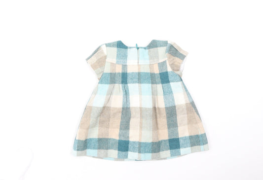Preworn Girls Multicoloured Plaid Polyester Fit & Flare Size 6-9 Months Round Neck