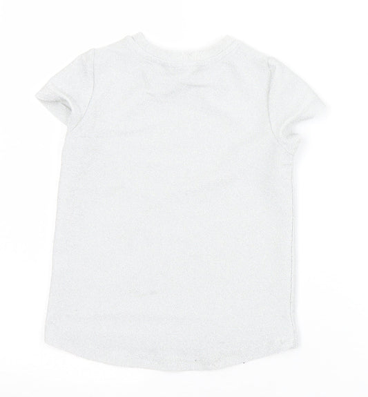 George Girls Silver Polyester Basic T-Shirt Size 4-5 Years Crew Neck - Shine Bright