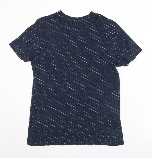 Celio Mens Blue Geometric Polyester T-Shirt Size S Crew Neck