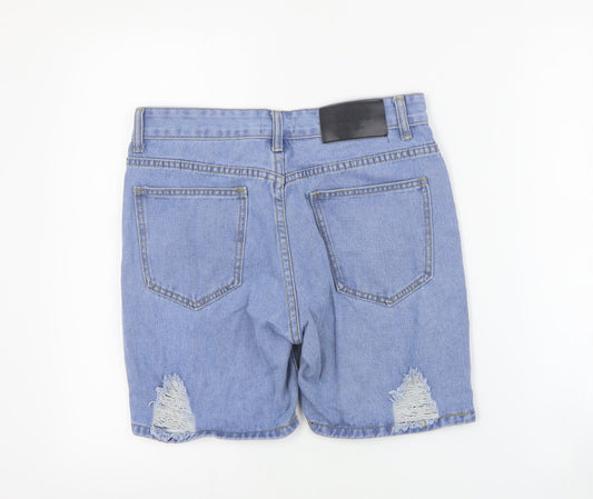 Boohoo Man Mens Blue Cotton Biker Shorts Size 30 in Regular Button