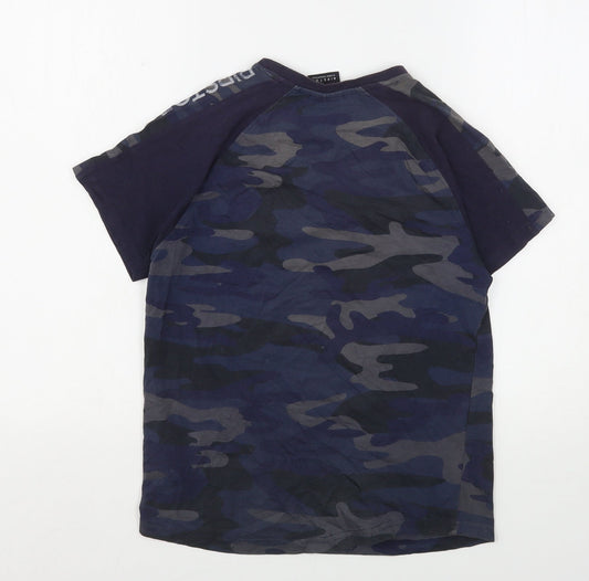 Ripstop Boys Blue Camouflage Cotton Basic T-Shirt Size M Round Neck