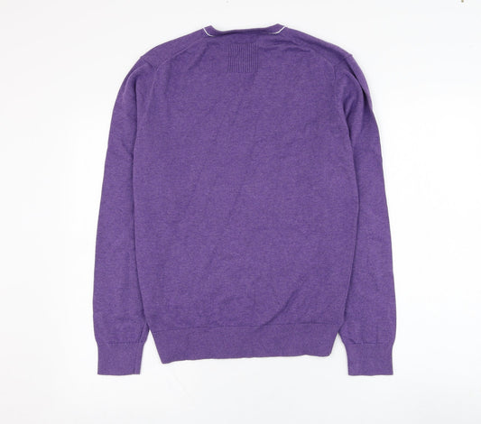 Jeffrey Banks Mens Purple V-Neck Cotton Pullover Jumper Size S