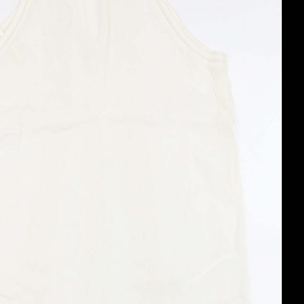 New Look Womens Beige Viscose Basic Blouse Size 10 V-Neck