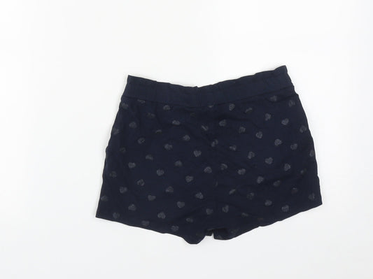 H&M Girls Blue Cotton Bermuda Shorts Size 9-10 Years Regular Drawstring - Heart Detail