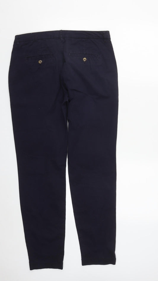 H&M Womens Blue Cotton Trousers Size 10 L30 in Regular Zip