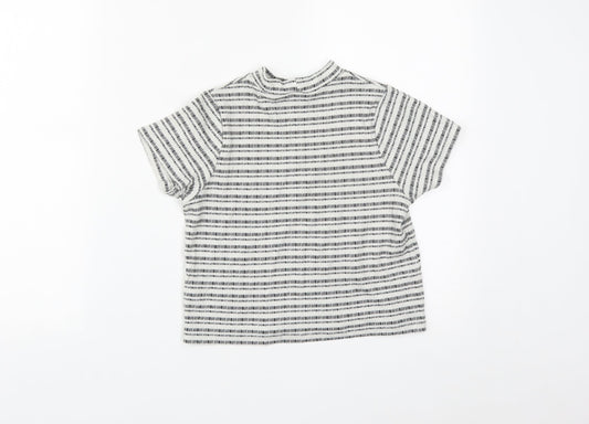Matalan Girls White Striped Cotton Cropped T-Shirt Size 12-13 Years High Neck