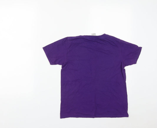 Gilden Girls Purple Cotton Basic T-Shirt Size L Round Neck - Sloth Print