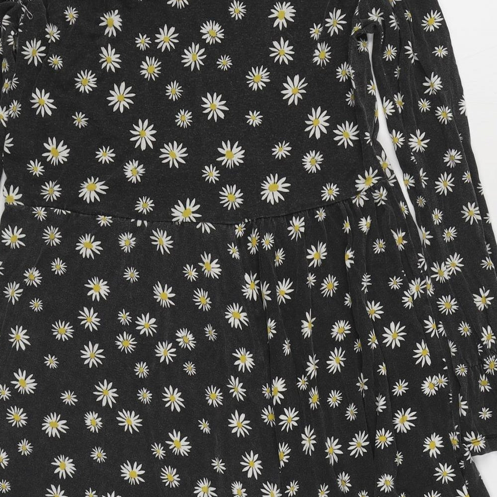 Wednesdays Girl Womens Grey Geometric Viscose T-Shirt Dress Size S Scoop Neck Pullover