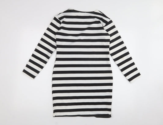 Exhibit Womens White Polyester A-Line Size 10 Crew Neck