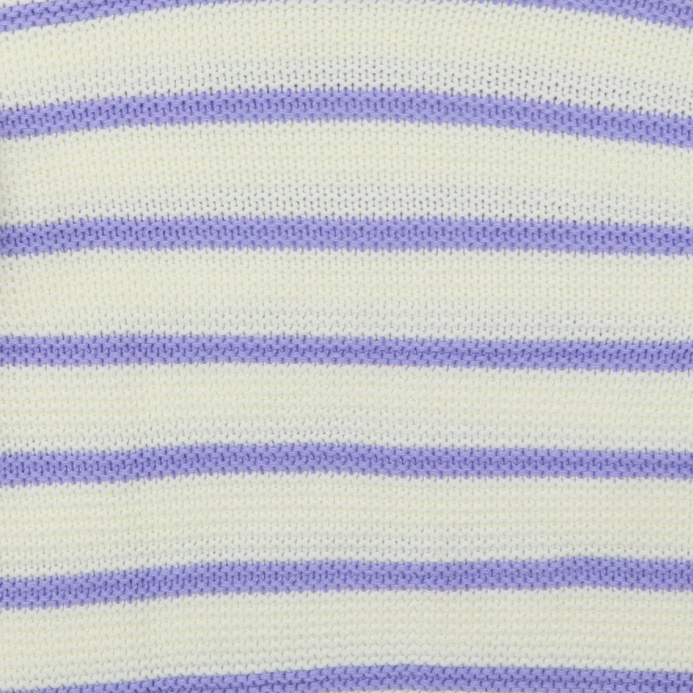 In the Style Womens White Crew Neck Striped Acrylic Pullover Jumper Size 6 - Purple