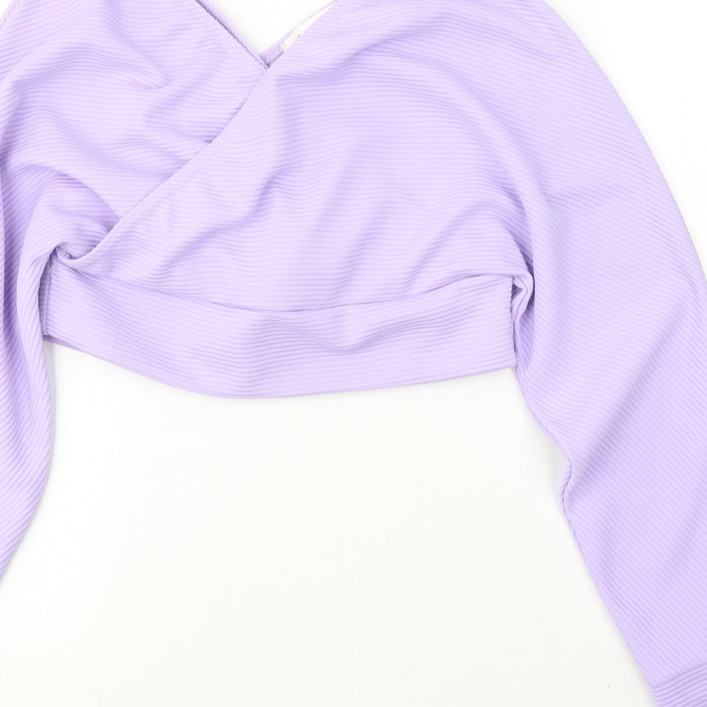FEMME LUXE Womens Purple Polyester Cropped Blouse Size 8 V-Neck