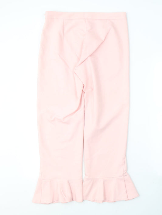 Stradivarius Womens Pink Polyester Cropped Trousers Size 12 L25 in Regular Button