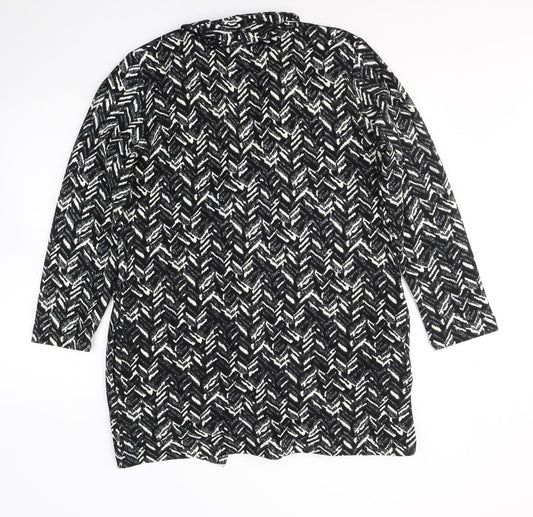 ANNE SMITH Womens Black V-Neck Geometric Polyester Cardigan Jumper Size 14