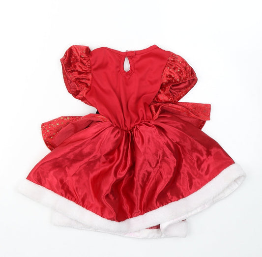 Matalan Girls Red Polyester Fit & Flare Size 12-18 Months Round Neck Pullover - Santa Claus Fancy dress