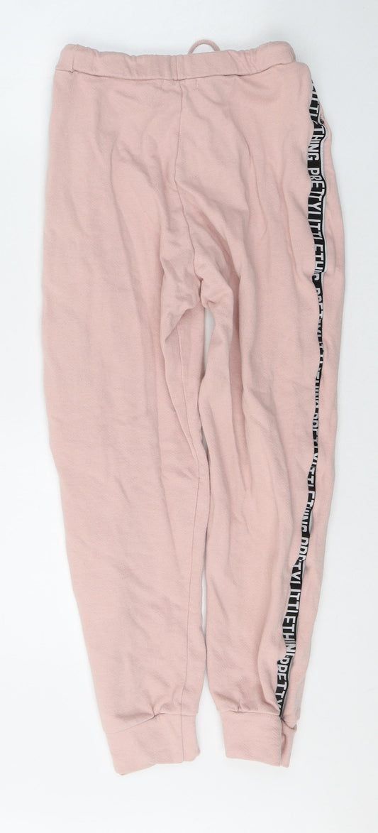 PRETTYLITTLETHING Womens Pink Cotton Sweatpants Trousers Size 8 L23 in Regular Tie