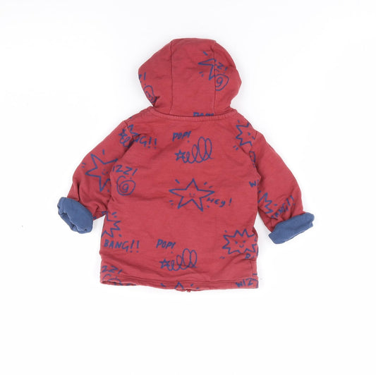 Marks and Spencer` Boys Red Geometric Cotton Full Zip Jumper Size 3-6 Months Zip