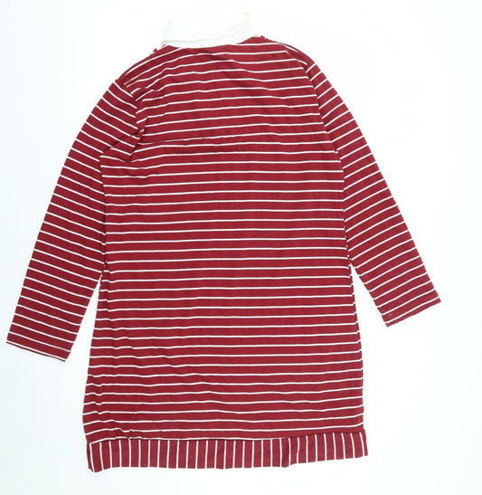 Tofisa Womens Red Striped Viscose Shirt Dress Size 16 Collared Pullover