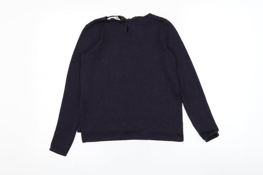 H&M Girls Blue Collared Polyester Pullover Jumper Size 9-10 Years Pullover
