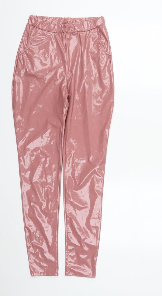 PRETTYLITTLETHING Womens Pink Polyester Jegging Leggings Size 4 L27 in