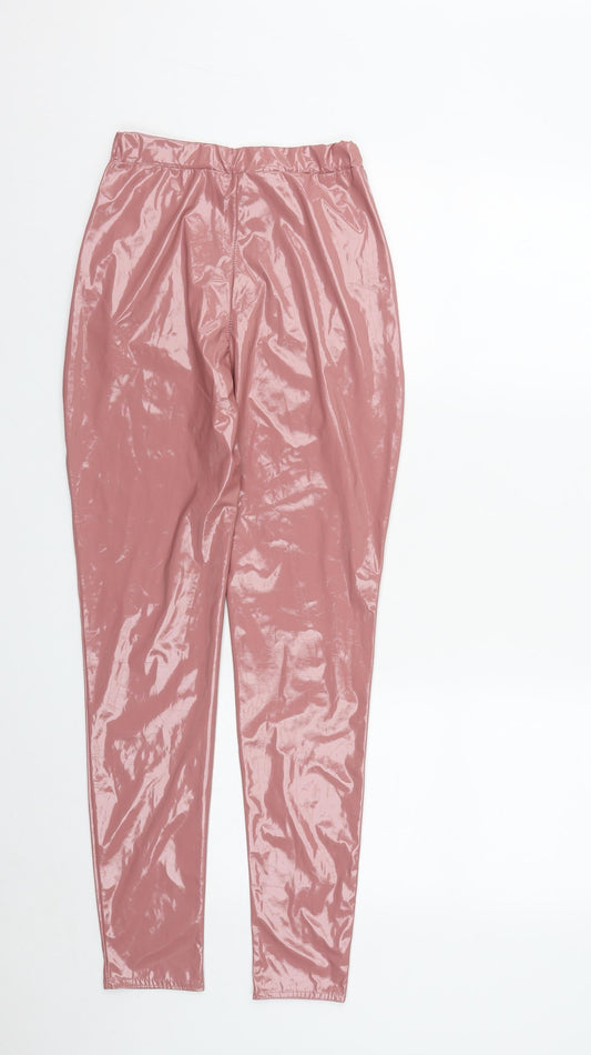 PRETTYLITTLETHING Womens Pink Polyester Jegging Leggings Size 4 L27 in