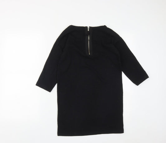 Internacionale Womens Black Cotton A-Line Size 8 Round Neck Zip