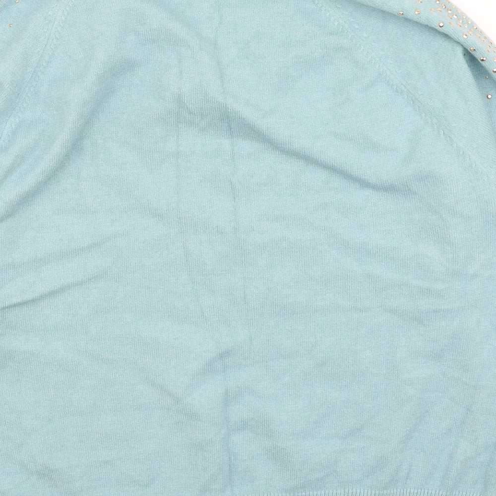 M&Co Womens Blue Round Neck Polyester Pullover Jumper Size 16