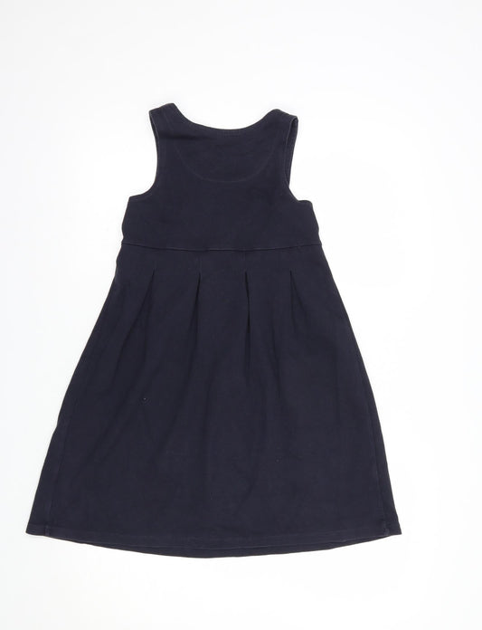 Dunnes Stores Girls Blue Cotton Pinafore/Dungaree Dress Size 9-10 Years Scoop Neck Pullover