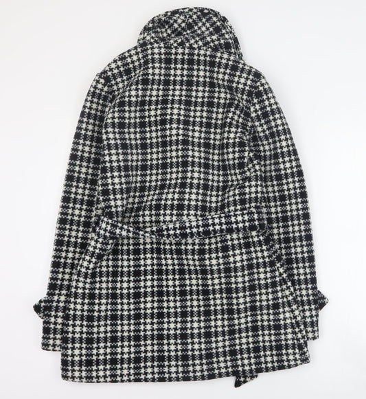 Eivissa Womens Black Houndstooth Pea Coat Coat Size S Button
