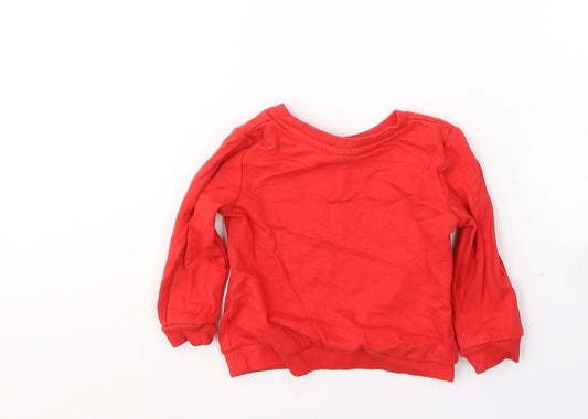 So Cute Girls Red Cotton Pullover Casual Size 9-12 Months Round Neck Pullover - Christmas jumper