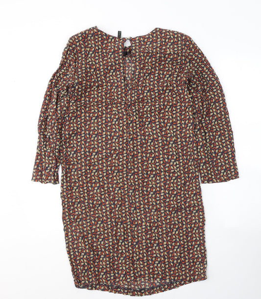 United Colors of Benetton Womens Multicoloured Geometric Viscose A-Line Size S Round Neck Button