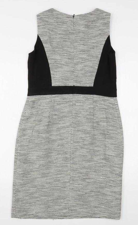 John Lewis Womens Grey Cotton Sheath Size 12 Round Neck