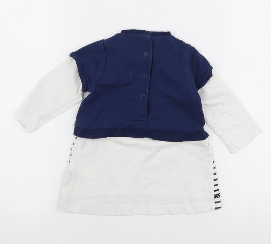 Mini Conf Girls Multicoloured Striped 100% Cotton A-Line Size 12-18 Months Round Neck Snap - Cat