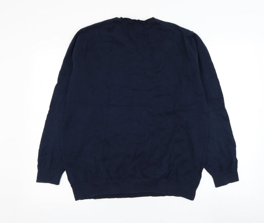 LFTMAN Mens Blue Round Neck Cotton Pullover Jumper Size 2XL