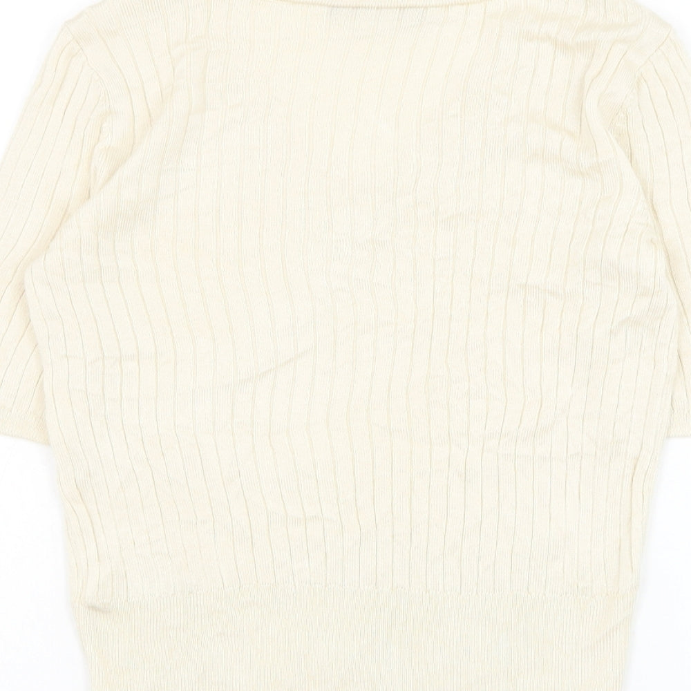 Marks and Spencer Womens Beige V-Neck Viscose Pullover Jumper Size 10