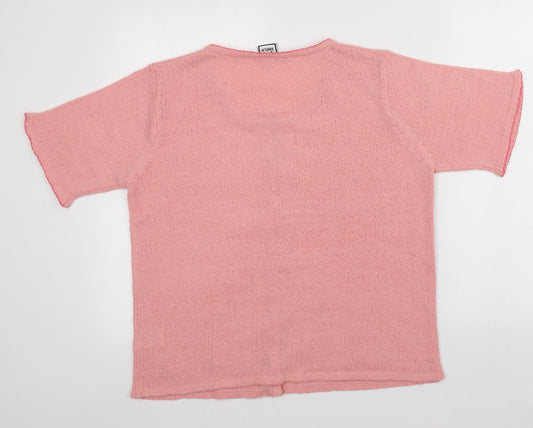 Aniela Womens Pink Round Neck Acrylic Cardigan Jumper Size L