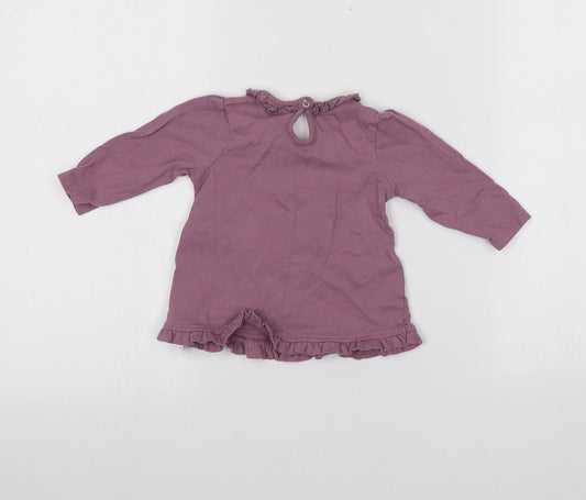 George Girls Purple Cotton Basic T-Shirt Size 3-6 Months Round Neck - animal design