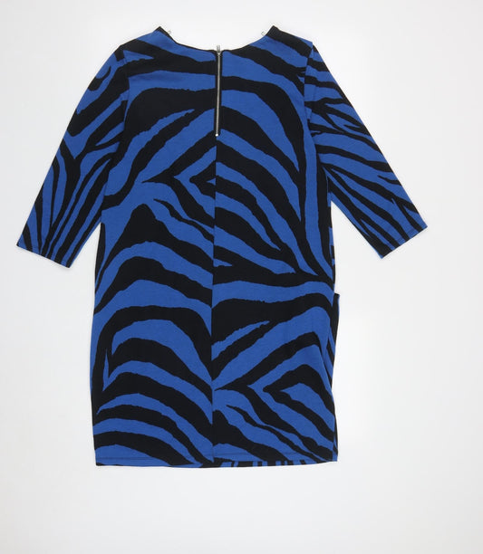 Wallis Womens Blue Geometric Polyester A-Line Size 12 Round Neck Zip