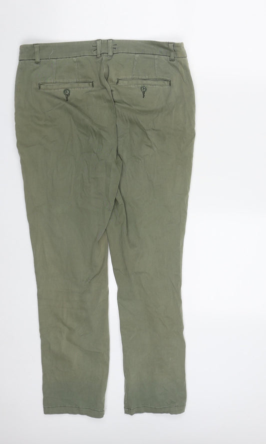 Oasis Womens Green Cotton Trousers Size 10 L27 in Regular Zip