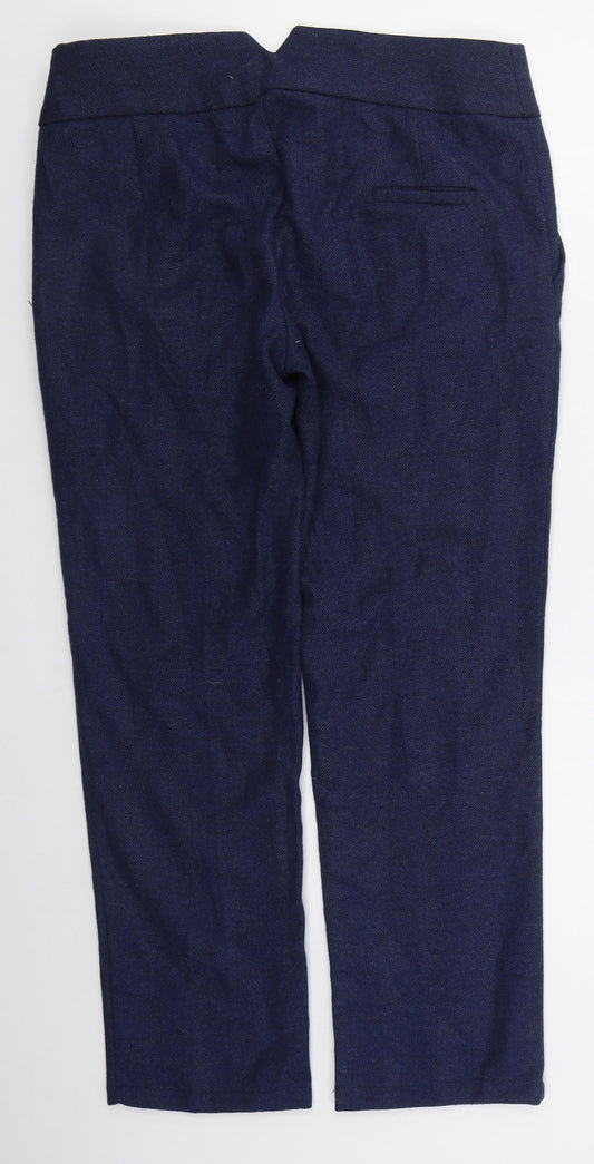 Preworn Womens Blue Herringbone Polyester Trousers Size 12 L27 in Regular Hook & Eye