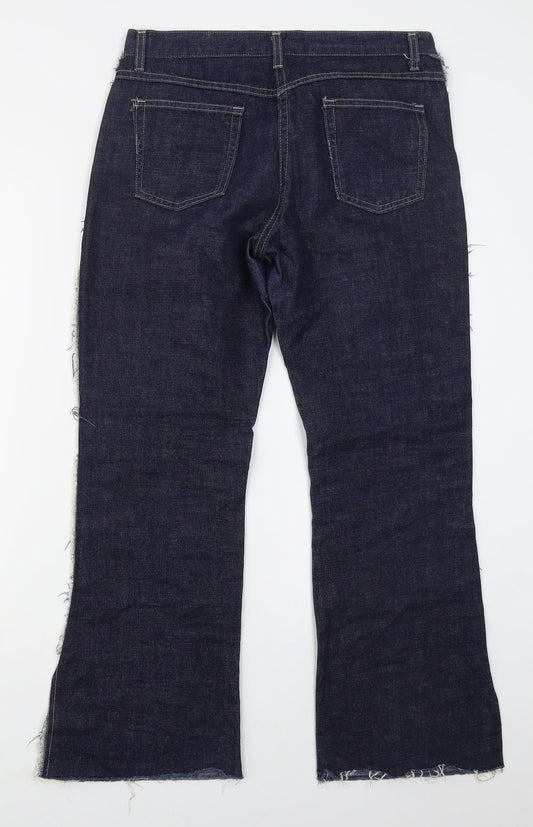 Preworn Womens Blue Cotton Bootcut Jeans Size 32 in L29 in Regular Button - Frayed Sides and Hem