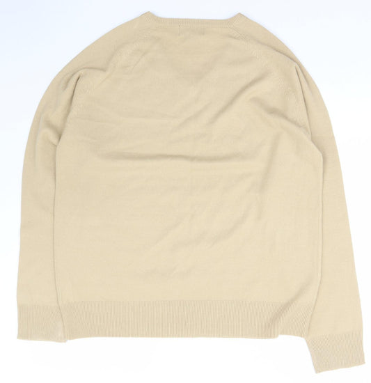Lime Mens Beige V-Neck Acrylic Pullover Jumper Size XL