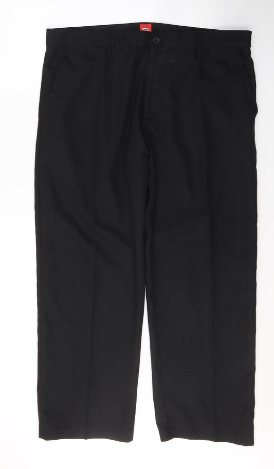 Slazenger Mens Black Polyester Trousers Size 37 L29 in Slim Button
