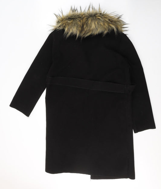 Made in Italy Womens Black Overcoat Coat Size S Tie